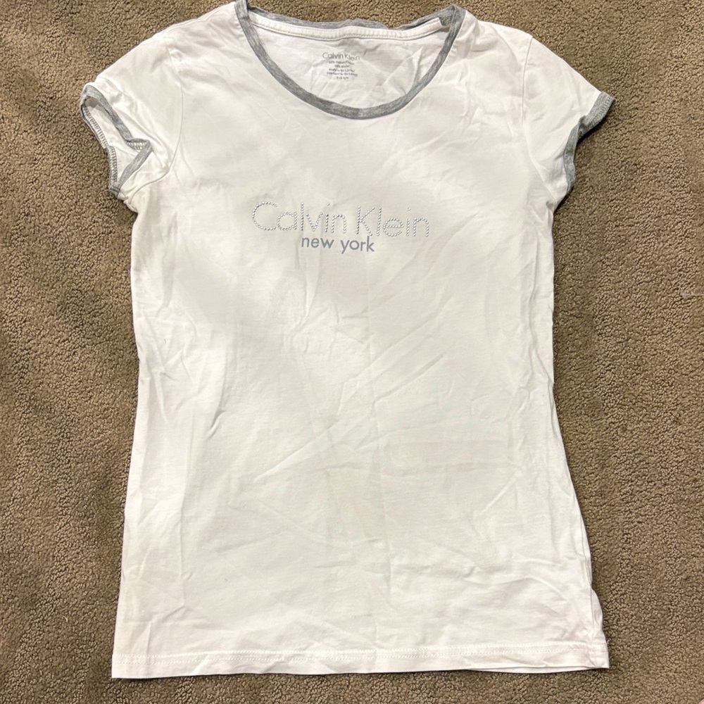 Calvin Klein White Tee with Gray Accents